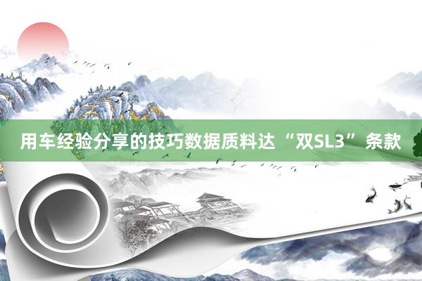 用车经验分享的技巧数据质料达 “双SL3” 条款