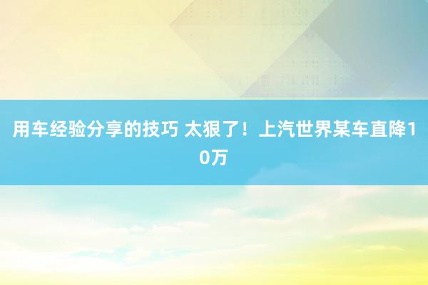 用车经验分享的技巧 太狠了！上汽世界某车直降10万