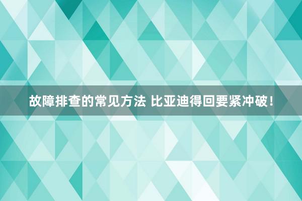 故障排查的常见方法 比亚迪得回要紧冲破！