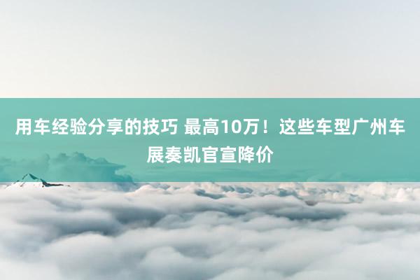 用车经验分享的技巧 最高10万！这些车型广州车展奏凯官宣降价