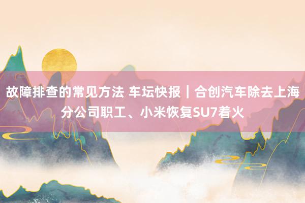 故障排查的常见方法 车坛快报｜合创汽车除去上海分公司职工、小米恢复SU7着火