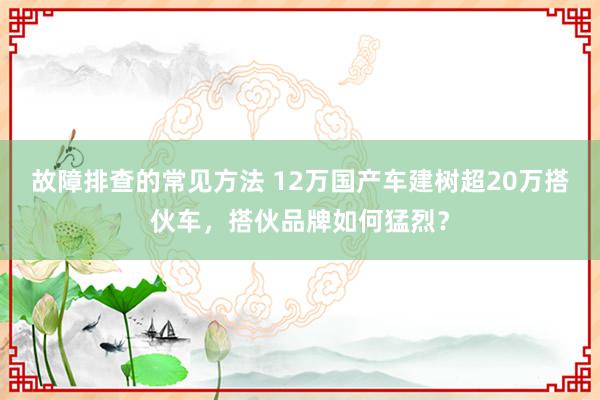 故障排查的常见方法 12万国产车建树超20万搭伙车，搭伙品牌如何猛烈？