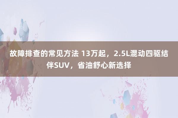 故障排查的常见方法 13万起，2.5L混动四驱结伴SUV，省油舒心新选择