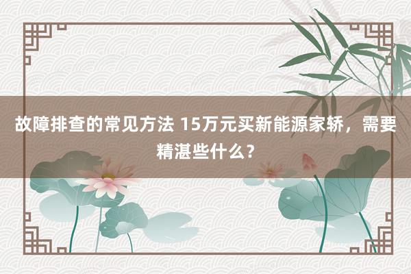 故障排查的常见方法 15万元买新能源家轿，需要精湛些什么？