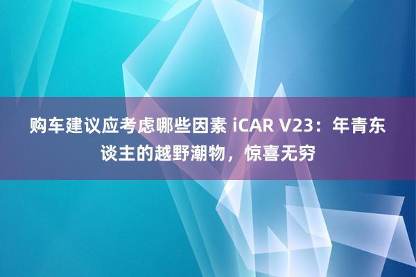 购车建议应考虑哪些因素 iCAR V23：年青东谈主的越野潮物，惊喜无穷