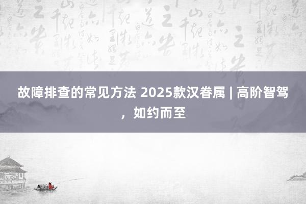 故障排查的常见方法 2025款汉眷属 | 高阶智驾，如约而至