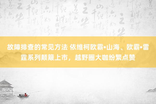 故障排查的常见方法 依维柯欧霸•山海、欧霸•雷霆系列颠簸上市，越野圈大咖纷繁点赞