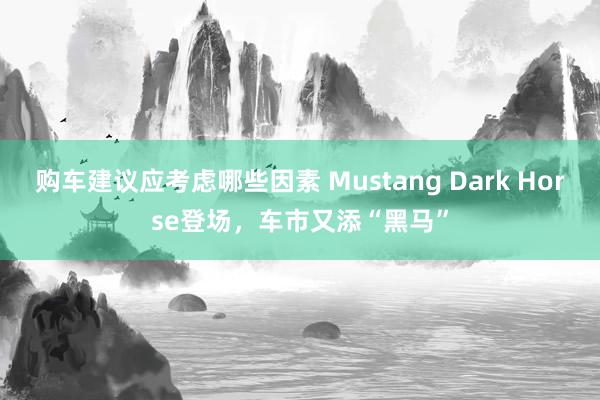 购车建议应考虑哪些因素 Mustang Dark Horse登场，车市又添“黑马”