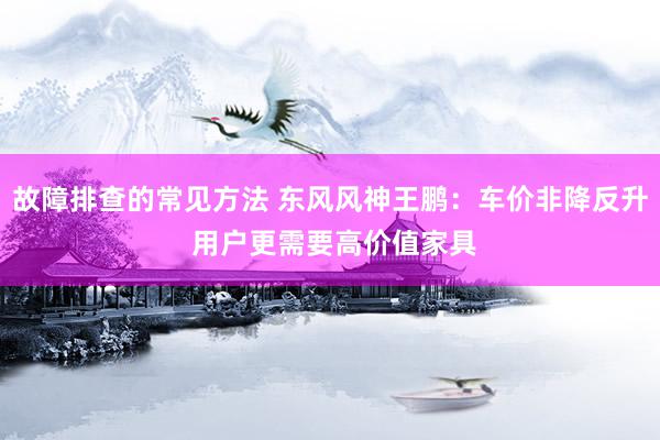 故障排查的常见方法 东风风神王鹏：车价非降反升 用户更需要高价值家具