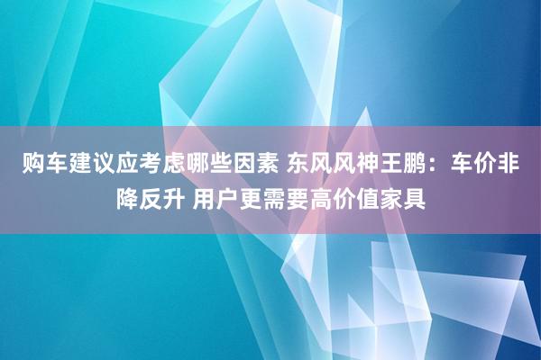 购车建议应考虑哪些因素 东风风神王鹏：车价非降反升 用户更需要高价值家具