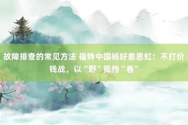 故障排查的常见方法 福特中国杨好意思虹：不打价钱战，以“野”抵挡“卷”