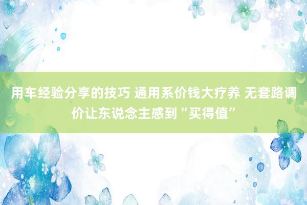 用车经验分享的技巧 通用系价钱大疗养 无套路调价让东说念主感到“买得值”