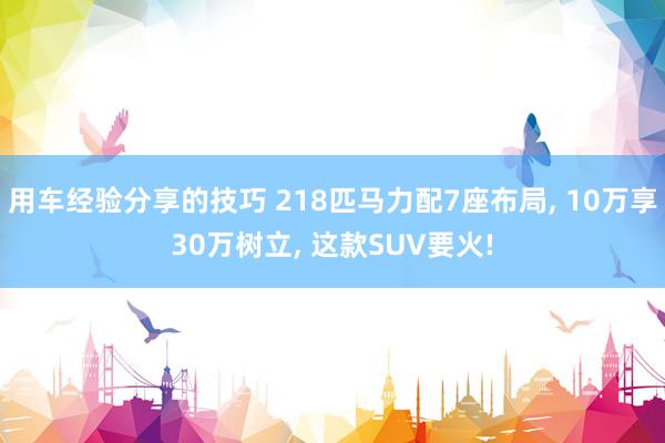 用车经验分享的技巧 218匹马力配7座布局, 10万享30万树立, 这款SUV要火!