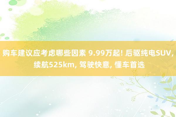 购车建议应考虑哪些因素 9.99万起! 后驱纯电SUV, 续航525km, 驾驶快意, 懂车首选