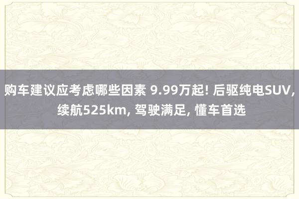 购车建议应考虑哪些因素 9.99万起! 后驱纯电SUV, 续航525km, 驾驶满足, 懂车首选