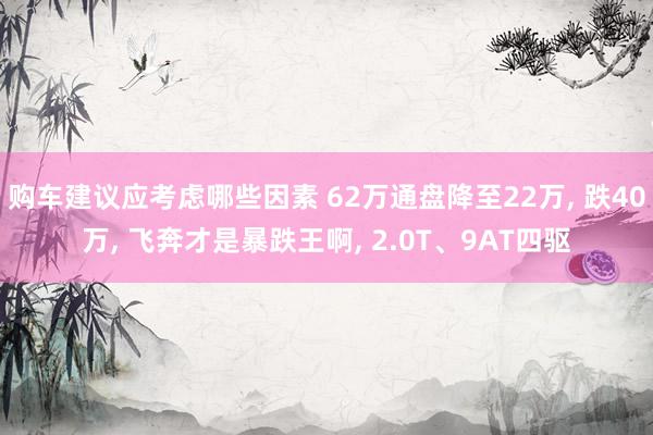 购车建议应考虑哪些因素 62万通盘降至22万, 跌40万, 飞奔才是暴跌王啊, 2.0T、9AT四驱