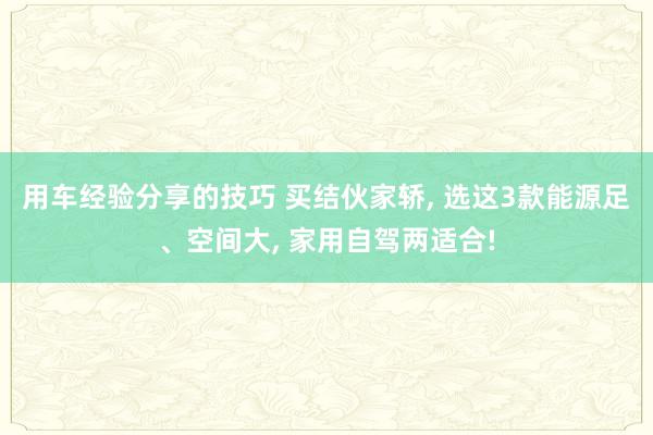 用车经验分享的技巧 买结伙家轿, 选这3款能源足、空间大, 家用自驾两适合!