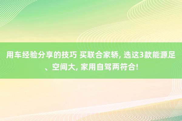 用车经验分享的技巧 买联合家轿, 选这3款能源足、空间大, 家用自驾两符合!