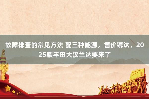 故障排查的常见方法 配三种能源，售价镌汰，2025款丰田大汉兰达要来了