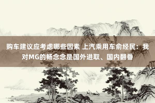 购车建议应考虑哪些因素 上汽乘用车俞经民：我对MG的畅念念是国外进取、国内翻番