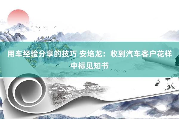 用车经验分享的技巧 安培龙：收到汽车客户花样中标见知书