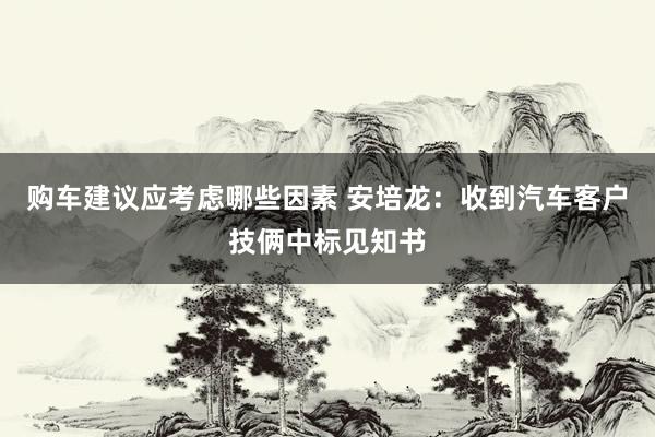 购车建议应考虑哪些因素 安培龙：收到汽车客户技俩中标见知书