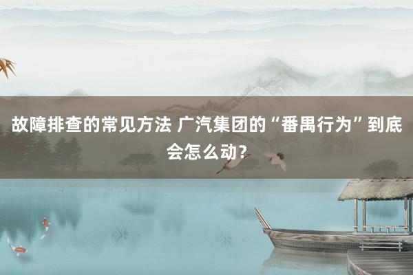 故障排查的常见方法 广汽集团的“番禺行为”到底会怎么动？