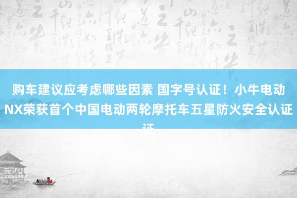 购车建议应考虑哪些因素 国字号认证！小牛电动NX荣获首个中国电动两轮摩托车五星防火安全认证