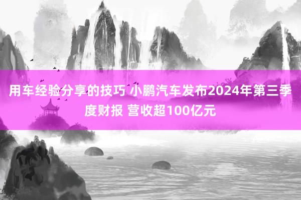 用车经验分享的技巧 小鹏汽车发布2024年第三季度财报 营收超100亿元