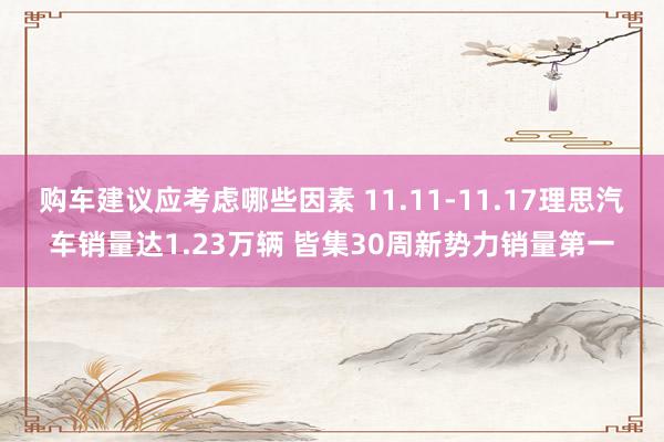 购车建议应考虑哪些因素 11.11-11.17理思汽车销量达1.23万辆 皆集30周新势力销量第一