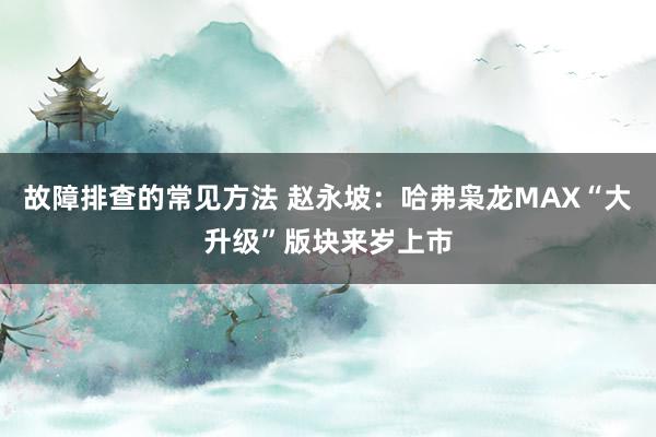 故障排查的常见方法 赵永坡：哈弗枭龙MAX“大升级”版块来岁上市