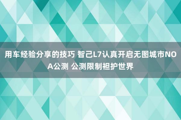 用车经验分享的技巧 智己L7认真开启无图城市NOA公测 公测限制袒护世界